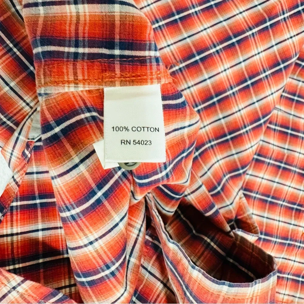 Banana Republic Shirt Mens 15-15.5 M Red Blue Plaid Long Sleeve Button Up Cotton